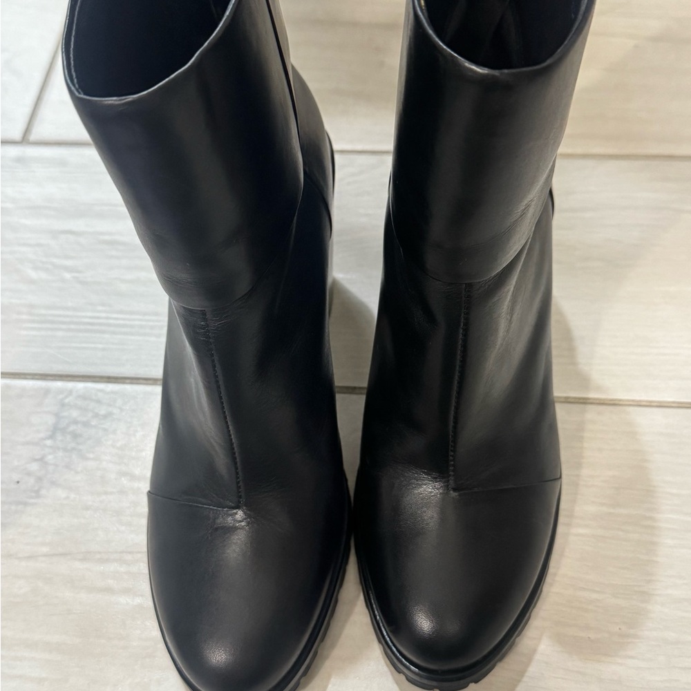 rag & bone Black Leather Mid-Calf Heeled Boots